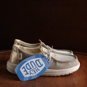 Hey Dude Loafers Girls Size 12 Gold Wendy Metallic Sparkle Slip On Shoes NWT